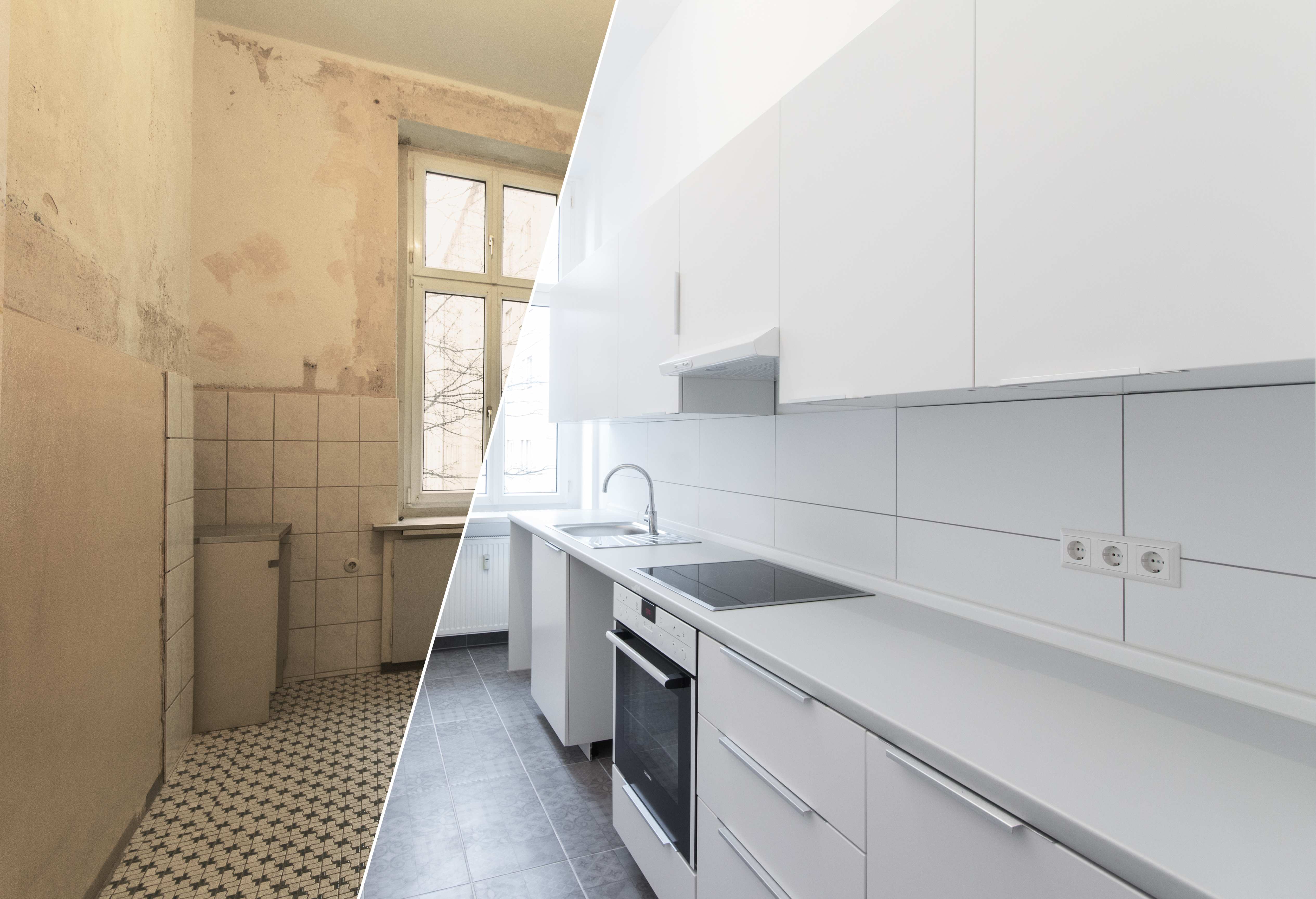 new kitchen before and after renovation - white kitchen